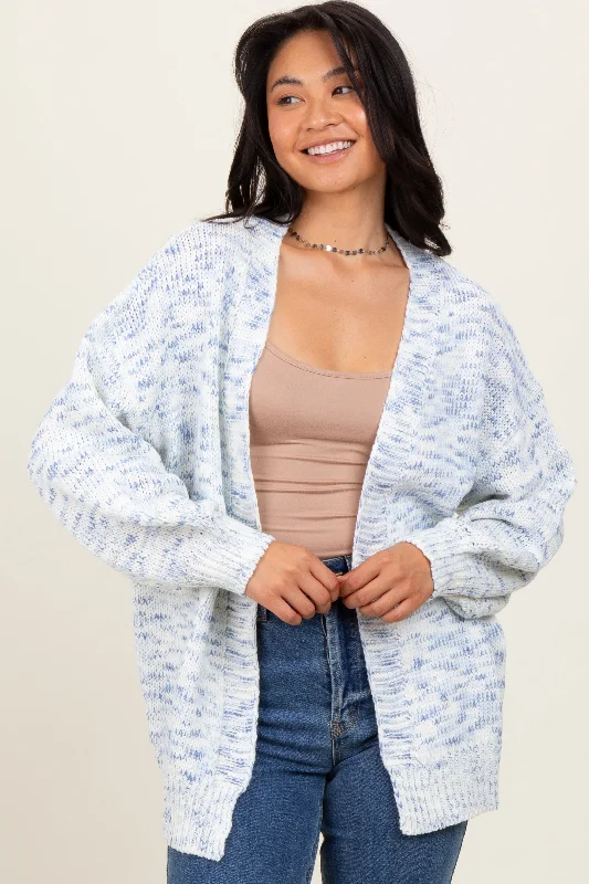 Chic Women's Outfit Ideas Blue Speckled Chunky Knit Oversized Cardigan