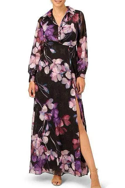 Women's Casual Outfit Adrianna Papell AP1E210760 - Floral High Slit Evening Dress