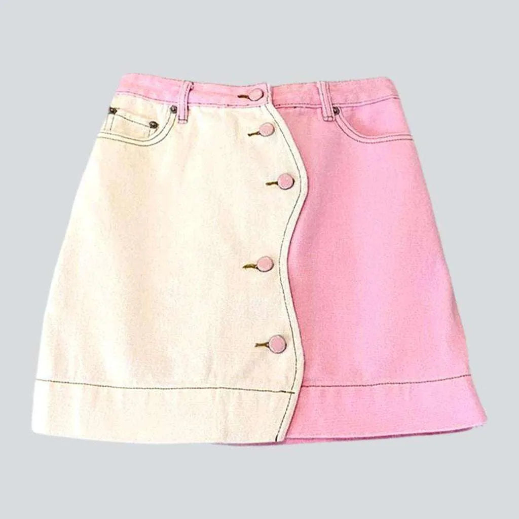 Exclusive Women's Fashion Collection Two-tone patchwork pink denim skirt