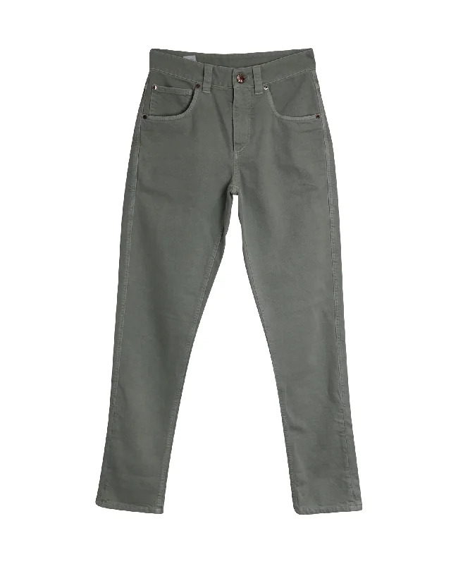 Discount Price Brunello Cucinelli Mid-rise Straight Leg Denim Jeans in Green Cotton