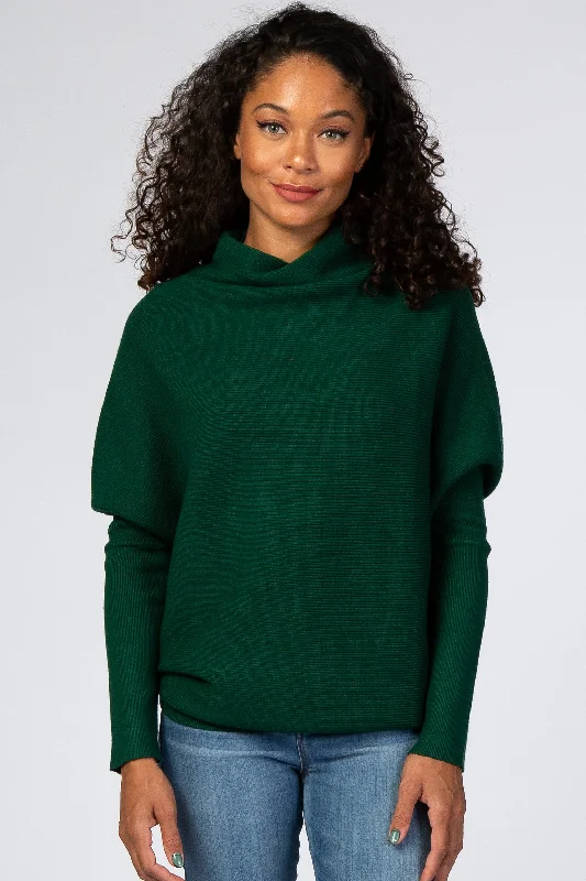 New Arrival Discount Forest Green Funnel Neck Dolman Sleeve Sweater