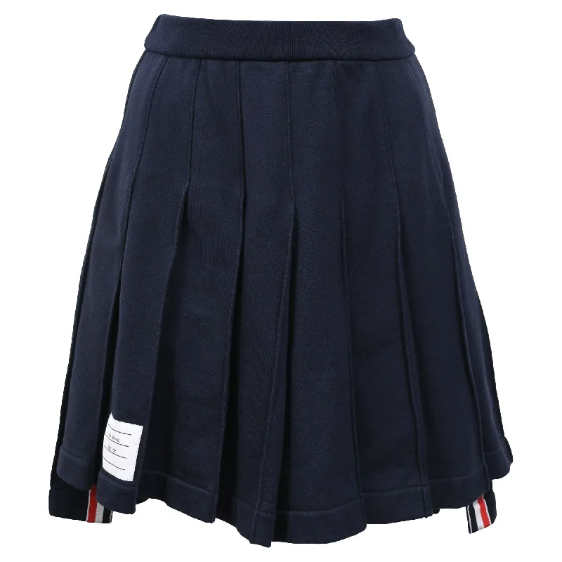 Women's Activewear for Exercise and Sports Thom Browne Classic Loopback Pleated Mini Skirt in Navy Blue Cotton