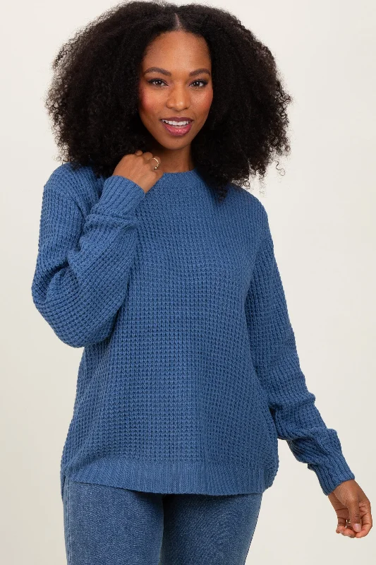 Trendy Outfits For Girls Dark Periwinkle Waffle Knit Rounded Hem Sweater