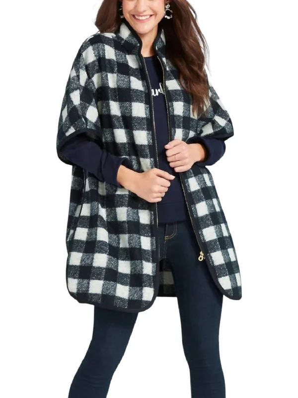 Women's Clothes For Special Occasions Buffalo Check Cape Coat In Nassau Navy Multi