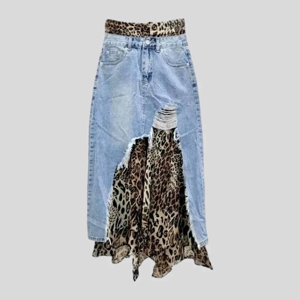 Vintage Clothing For Women Distressed leopard print denim skirt