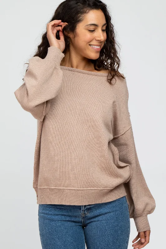 Online Boutique Stores Mocha Boat Neck Bubble Sleeve Sweater