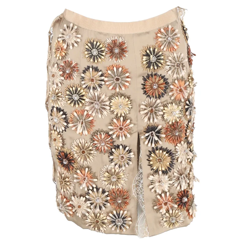 Clothing Store Dolce & Gabbana Embellished Floral Skirt in Beige Viscose