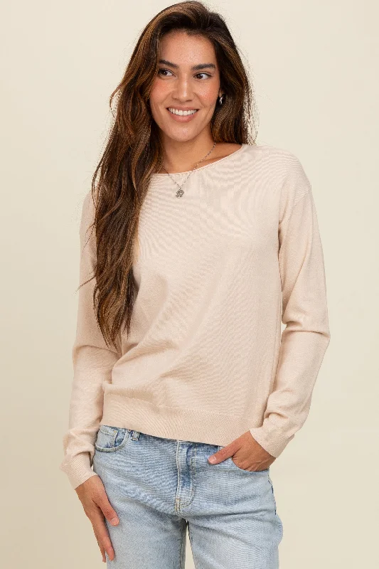 Women's Weekend Outfit Cream Basic Boatneck Sweater