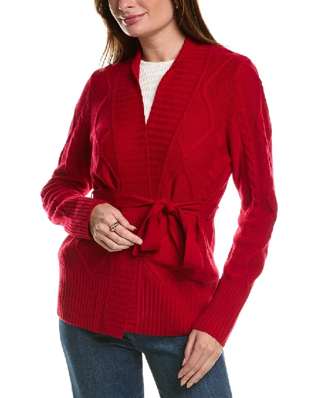 Women's Transitional Outfit Forte Cashmere Belted Cable Wool & Cashmere-Blend Cardigan