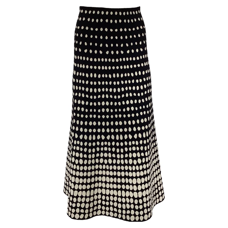 Trendy Online Boutiques Alaia Polka Dot Midi Skirt in Black and White Viscose