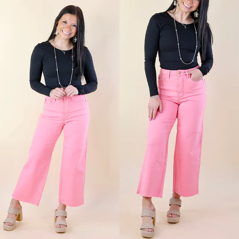 Sale On Sale Judy Blue | Sign Me Up Tummy Control Cropped Wide Leg Jeans in Pink