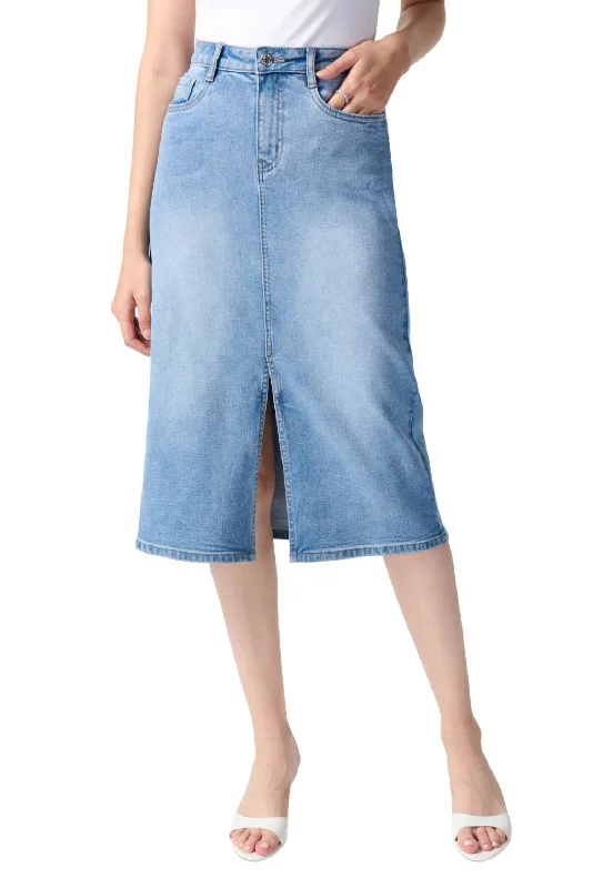 Women's Clothing Denim A-Line Midi Skirt In Denim Blue