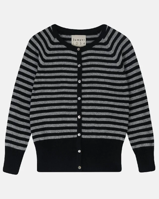 Women's Plus-Size Casual Outfit Women's Stripe Shrunken Cardigan In Black