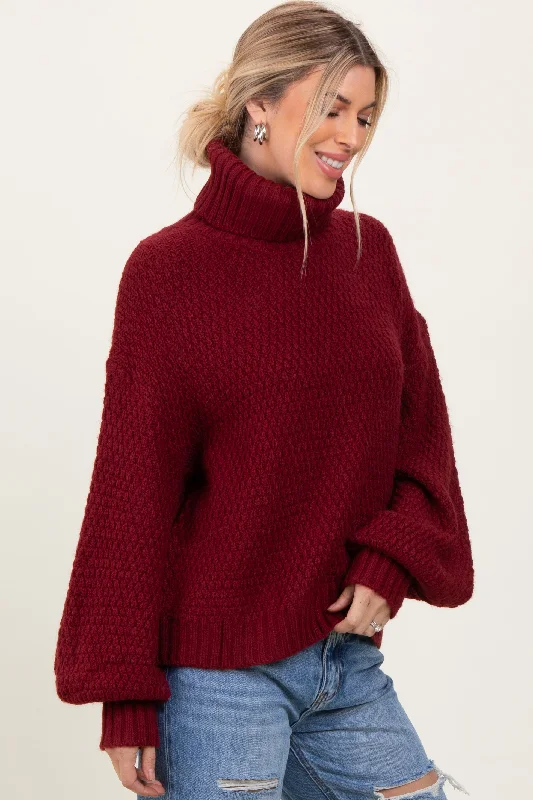 Tailored Clothing For Women Burgundy Chunky Knit Turtleneck Sweater