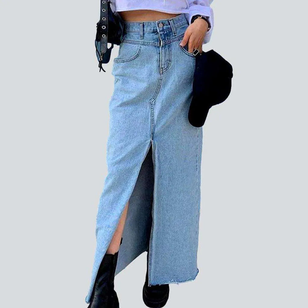 Women's Clothes for All-Day Comfort and Style High slit maxi denim skirt