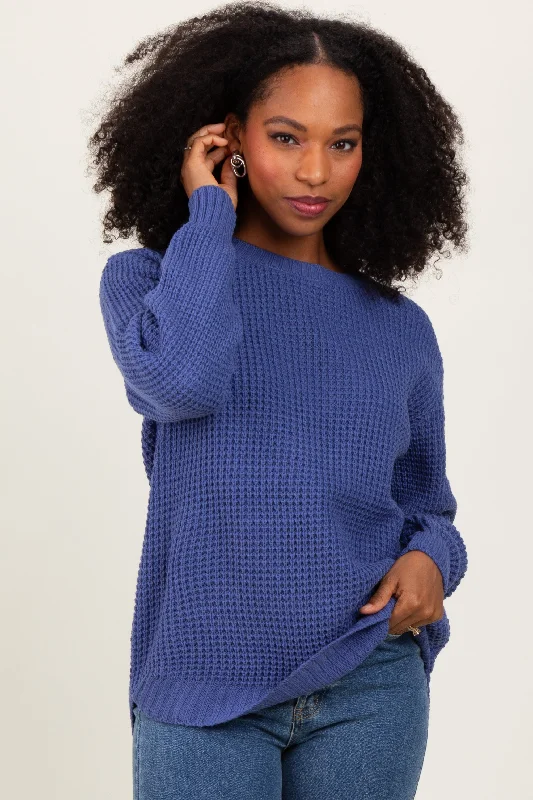 Online Boutique Clothing Periwinkle Waffle Knit Rounded Hem Sweater